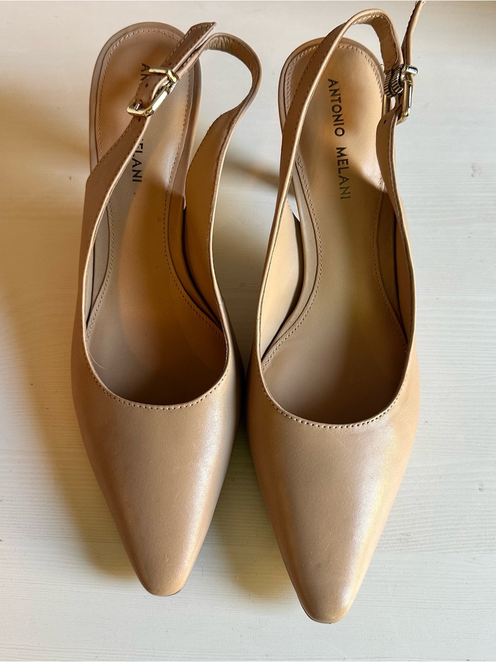 ANTONIO MELANI Tan Pointed-Toe Slingback Pumps